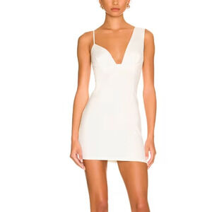 Superdown White Bodycon Slip Dress SMALL Plunging Asymmetrical Club Revolve NEW
